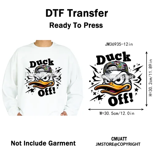 12in Cartoon Streetwear Duck Off Hip Hop Gangster Animal Vibes Iron on DTF Transfers Stickers Ready to Press for T-shirts Bags