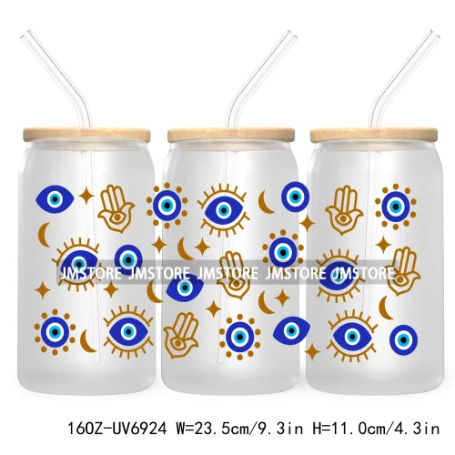 Blue Evil Eye 16OZ UV DTF Cup Wrap Transfers Stickers For Libbey Glass Can Cups Tumbler Waterproof Craft Mexican Culture Wraps