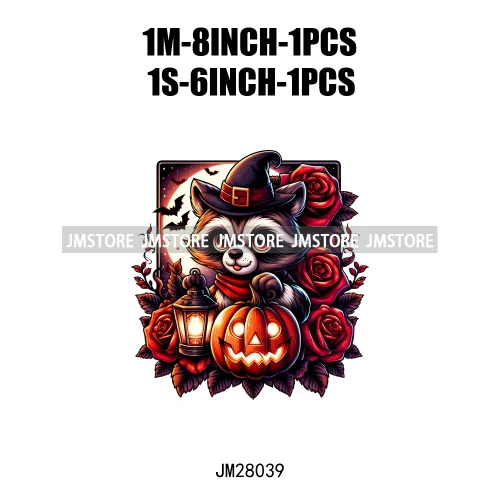 Cute Animals Skull Red Rose Pumpkin Halloween Spooky Vibes Design Logo Iron On DTF Transfer Stickers Ready To Press For Clothing