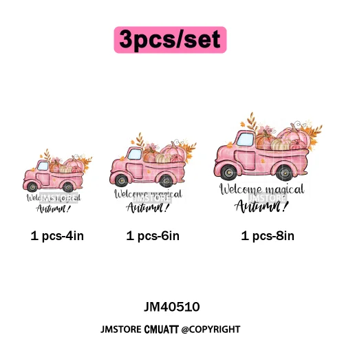 Pink Happy Fall Season Harvest Blessings Pumpkin Autumn Vibes Iron on DTF Washable Transfers Stickers Ready to Press for Hoodies