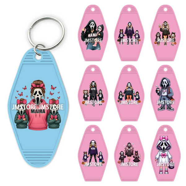 Halloween Horror Mama Kids Ghost Girl Coffee UV DTF Motel Keychain Decal Ready To Ship Transfer Sticker Print For Hotel Keychain