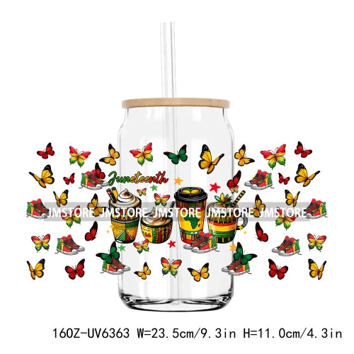 1865 Vibes Juneteenth Sunflower 16OZ UV DTF Cup Wrap Transfer Stickers Custom Label Durable Waterproof Logo For Libbey Glass Can