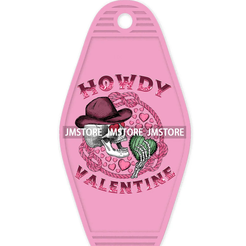 Western Howdy Valentine's Day High Quality WaterProof UV DTF Sticker For Motel Hotel Keychain Free Spirit Wild Heart Cow Skull