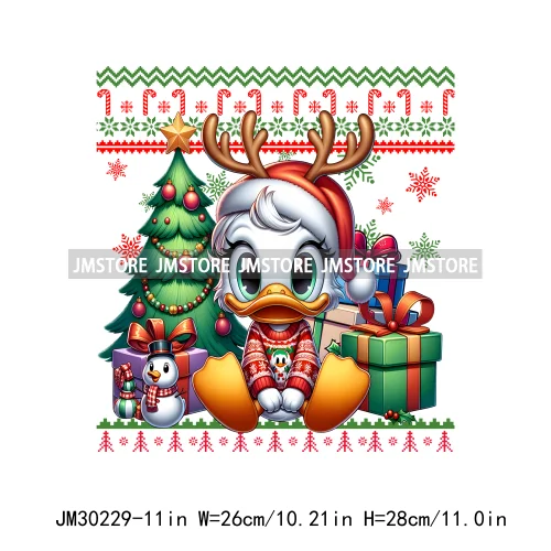 Cartoon Christmas Character Ugly Sweater Friends Deer Winter Holiday Gifts Iron On DTF Heat Press Transfers Stickers For Hoodies