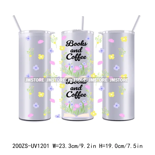 Coquette Bow Flowers Book Lover UV DTF Tumbler Wraps Durable Ready To Apply Transfer Stickers For 20OZ Straight Skinny Tumblers