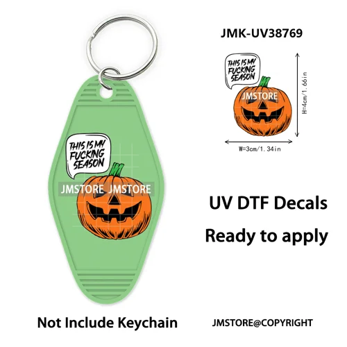 Fall Halloween Quotes Spooky Boo UV DTF Motel Keychain Decal Ready To Ship Durable Transfer Stickers Prints For Hotel Keychain