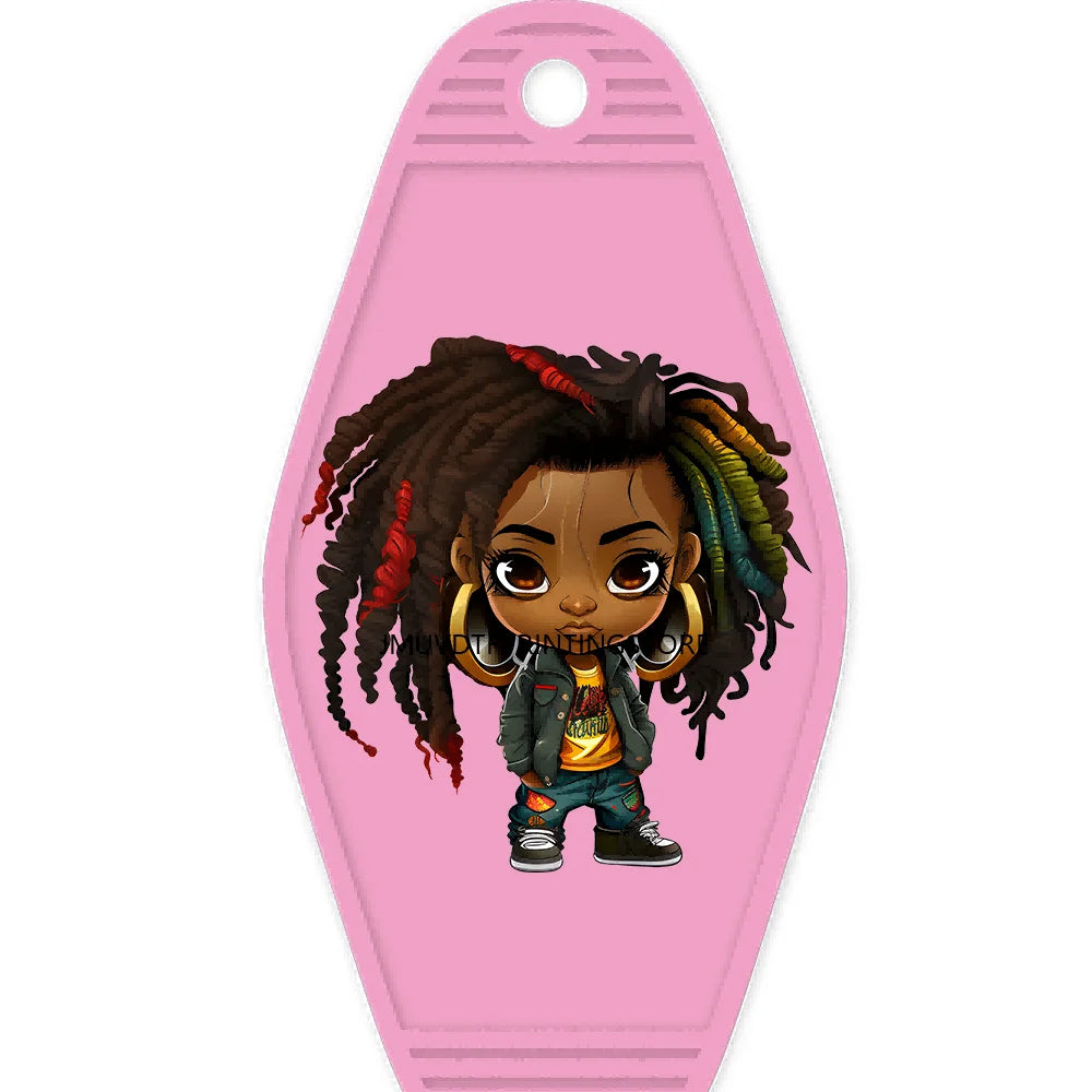 Cool Dreadlock Afro Girl High Quality WaterProof UV DTF Sticker For Motel Hotel Keychain Black Hip Hop Kids