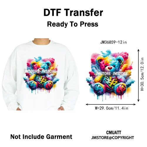 12in Hip Hop Vibes Urban Style Rich Bear With Gold Chains King Animal Iron on DTF Transfers Stickers Ready to Press for Textile