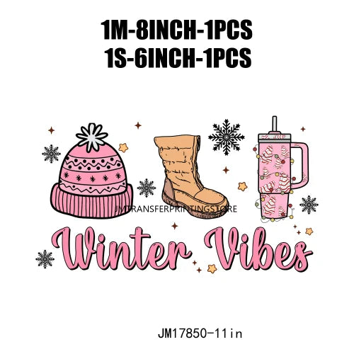 Christmas Winter Basics Design Stanley Tumbler Belt Bag Beanie Boot Inspired DTF Transfer Stickers Ready To Press For Hoodies