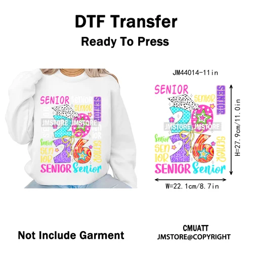 Preppy Coquette Senior 2026 Mega Graduate Cap Varsity Iron on Washable DTF Heat Transfers Stickers Ready to Press for Textiles