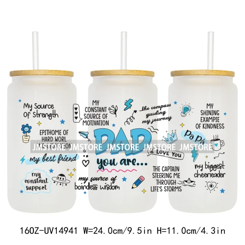 Dad Daily Affirmations Father's Day 16OZ UV DTF Cup Wrap Ready To Apply Waterproof Transfer Sticker For Libbey Glass Can Tumbler