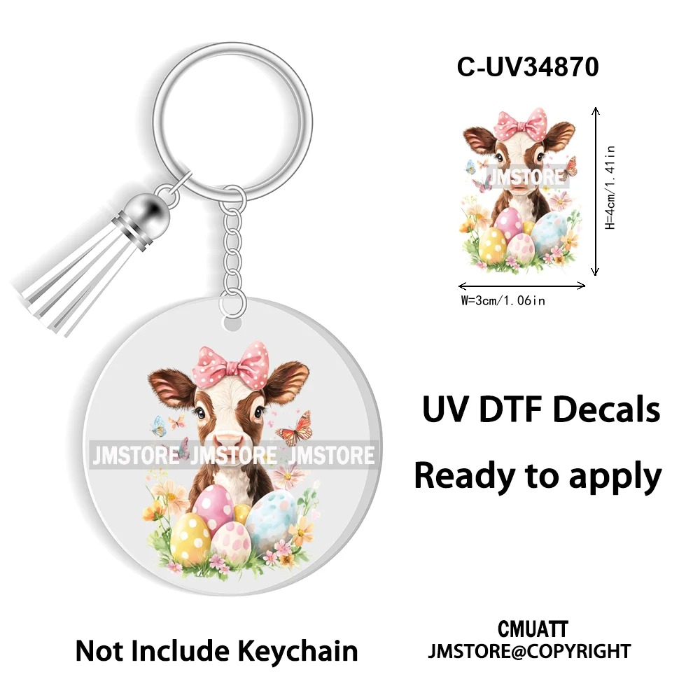 Christian Easter Eggs Bunny Mama Coquette Bow Good Quality WaterProof UV DTF Stickers For Round Circle Acrylic Keychain Keyring