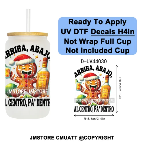 Floral Mexican Christmas Mama UV DTF Transfer Stickers Decals Ready To Apply Good Quality Prints For Libbey Cold Cup Mug Tumbler