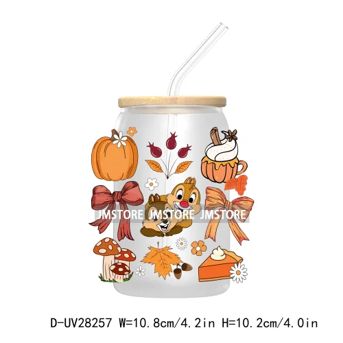 Cartoon Fall Coquette Bow Pumpkin Spice UV DTF Transfer Stickers Decals For Libbey Cold Cups Mug Tumbler Waterproof Autumn Vibes