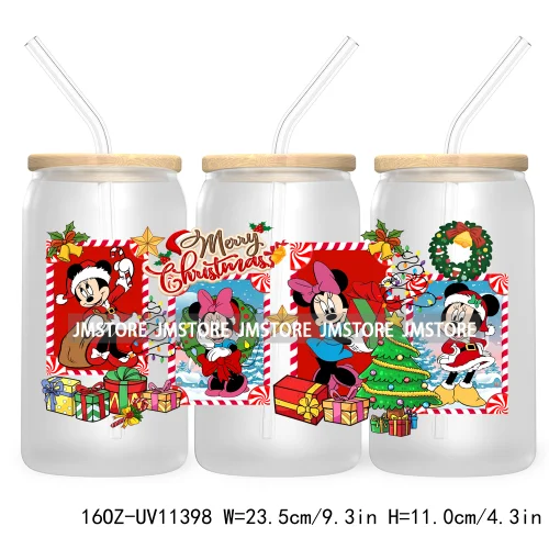 Christmas Cartoon Friends Holiday Season 16OZ UV Cup Wrap DTF Transfer Stickers For Libbey Glass Can Cup Tumbler Waterproof Logo