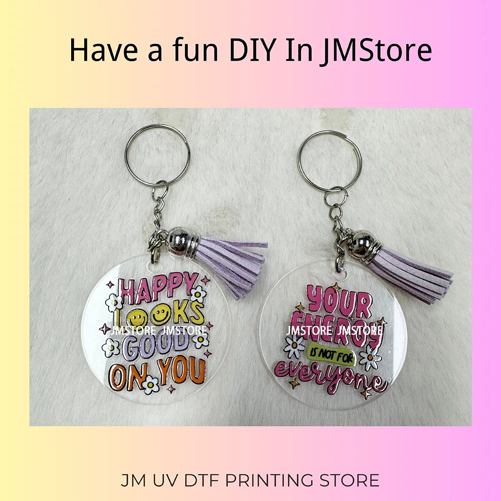 Faux Sequin Glitter Happy Easter Bow Retro Easter Bunny Blowing Bubble UV DTF Stickers for Round Circle Acrylic Keychain Keyring