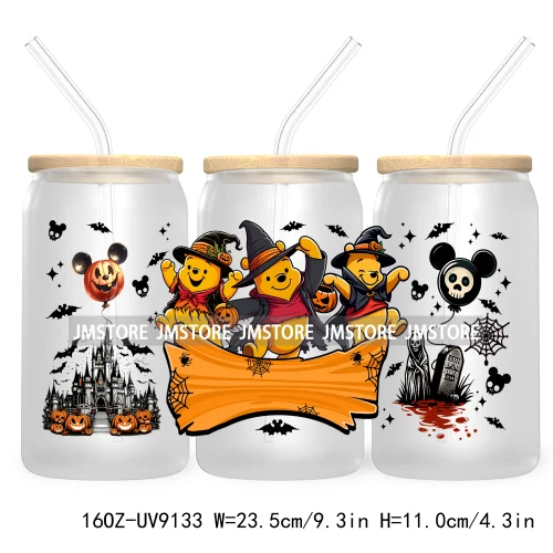 Mouse And Friends Halloween 16OZ UV DTF Cup Wrap Transfer Stickers Custom Labels Waterproof For Libbey Glass Can Magical Kingdom