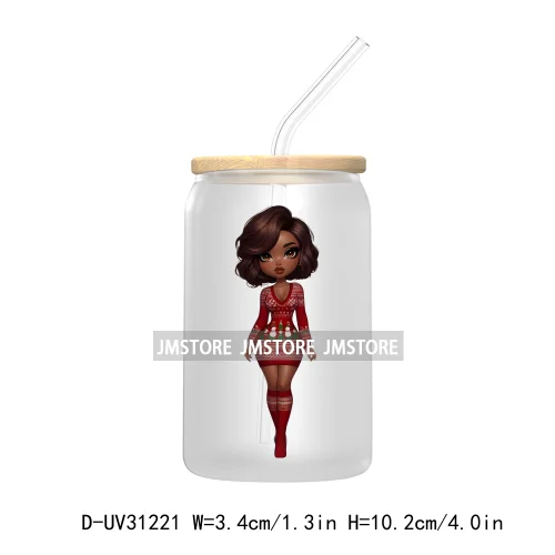 Afro Black Woman Christmas UV Sticker Decals For Libbey Cold Cups Mugs Tumbler Transfer Stickers Waterproof Labels Fashion Girls