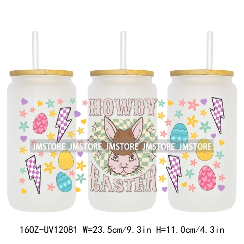 Retro Easter Bunny Rabbit Eggs Flowers 16OZ UV Cup Wrap DTF Transfer Stickers For Libbey Glass Can Cup Tumbler Waterproof Labels