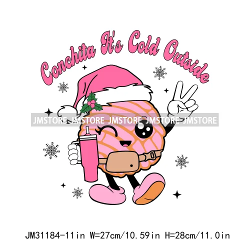 Funny Tis The Season Mexican Chocolate Pink Christmas Pan Dulce Spanish Iron On DTF Transfer Stickers Ready To Press For Clothes