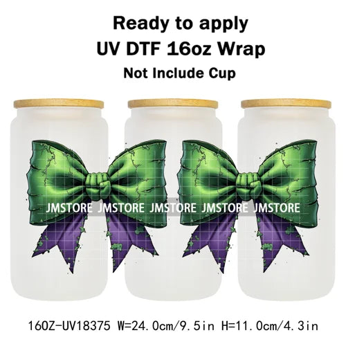 Preppy Christmas Movie Killer Cartoon Bow 16OZ UV DTF Cup Wraps Ready To Apply Waterproof Transfer Stickers For Libbey Glass Can