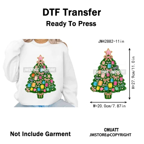 Funny Faux Yarn Crochet Christmas Tree Santa Winter Season Iron on DTF Washable Transfers Stickers Ready to Press for Textiles