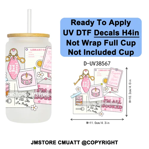 Bookish Positive Quotes Self Care UV DTF Transfer Stickers Decals Ready To Apply Waterproof For 16OZ Libbey Glass Can Tumbler