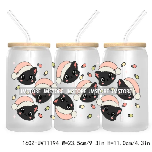 Cute Pet Christmas Dogs Cats With Santa Claus Hat UV DTF Cup Wrap For Libbey Glass Can Transfer Stickers Waterproof Custom Label