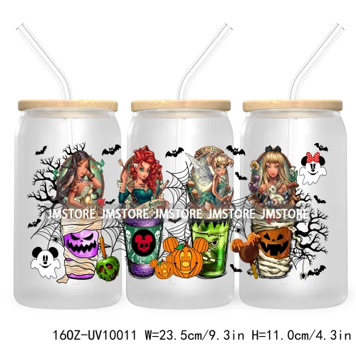 Halloween Coffee Cups UV DTF Sticker For 16OZ Libbey Glass Cup Can Cartoon Princess Wrap Transfer Stickers Custom Labels Logo