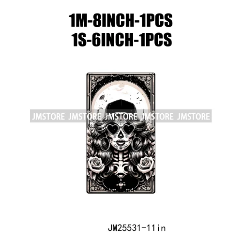 Skeleton La Maestra Chingona Smoke Women Lovers Tarot Card Printing DTF Iron On Transfer Stickers Ready To Press For Clothes Bag