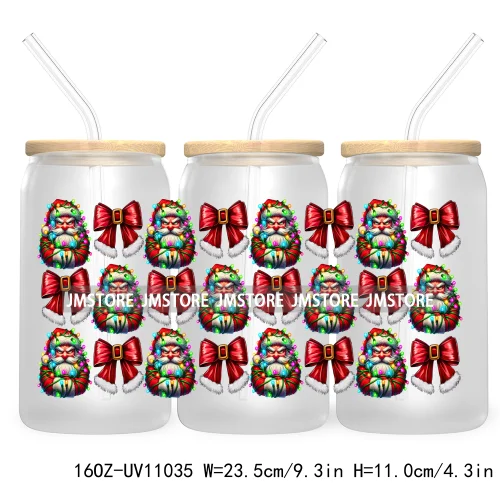 Skeleton Christmas 16OZ UV DTF Cup Wrap Transfer Stickers Durable Waterproof For Libbey Glass Can Coquette Bow Christmas Santa