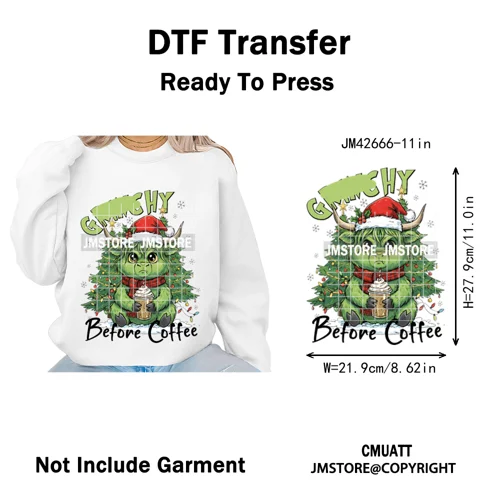 Cute Cartoon Character Coffee Cup Coquette Candy Merry Christmas Iron on DTF Heat Transfers Stickers Ready to Press for Hoodies