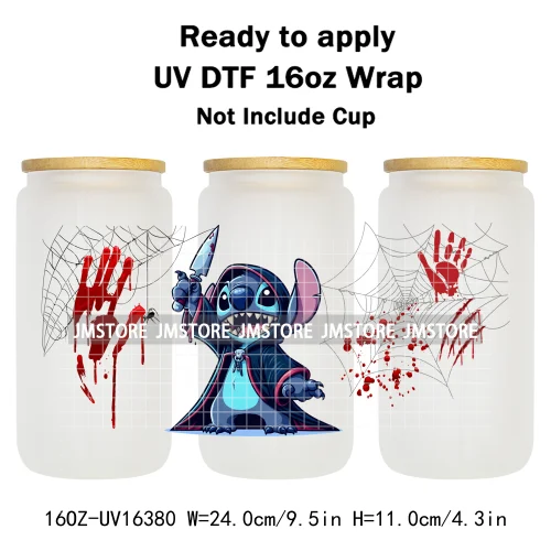 Horror Halloween Cartoon Killers 16OZ UV DTF Cup Wraps Ready To Apply Waterproof Transfer Stickers For Libbey Glass Can Tumbler