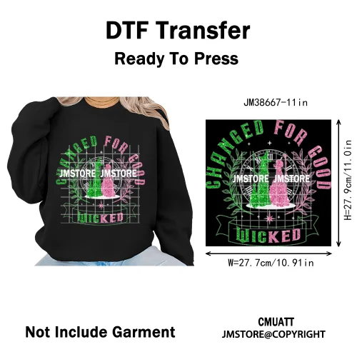 In My Witch Era Pink Goes With Green Coquette Bow Magic Broom Iron on DTF Washable Transfers Stickers Ready to Press for Textile