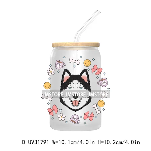 Coquette Bow Pet Lover Dog Bone Flowers UV DTF Transfer Stickers Decals For Libbey Cold Cup Mugs Tumbler Waterproof Custom Craft