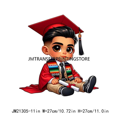 Chicano Graduation Chibi Style Boy Logos Si Se Pudo Educated Latino Double Trouble Man DTF Heat Transfer Stickers For Clothes