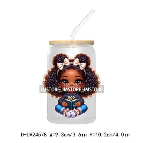 Black Chibi Girl UV DTF Transfers Stickers Decals For Libbey Cold Cups Mugs Tumbler Waterproof DIY Craft Beautiful Afro Woman