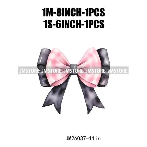 Trendy New Girl Pink Black Polka Dots Ribbons Coquette Bows Washable DTF Iron On Transfer Stickers Ready To Press For Clothing