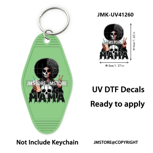 Black Girl Halloween Spooky Horror Mama UV DTF Motel Keychain Wraps Ready To Apply Waterproof High Quality Hotel Keychain Decals