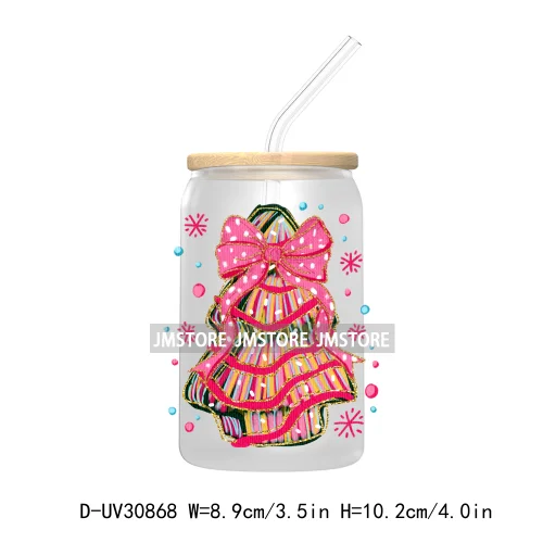 Christmas Pencil Tree Gift For Teacher UV DTF Transfer Stickers Decals For Libbey Cold Cups Mugs Tumbler Waterproof Coquette Bow