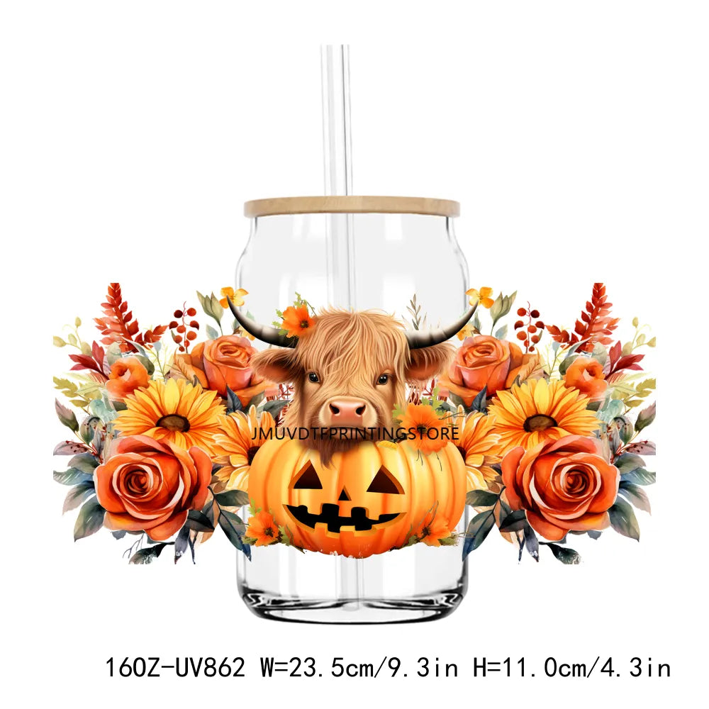 Howdy Highland Cow Autumn 16OZ UV DTF Cup Wrap Transfers Stickers Custom Labels DIY Durable Waterproof Logo For Libbey Glass Can