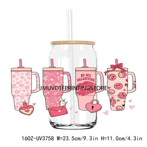 Valentine's Day Love 16OZ UV DTF Cup Wrap Transfer Stickers XOXO Hearts Custom Labels DIY Waterproof Logo For Libbey Glass Can