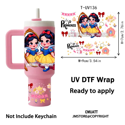 Baby Princess Cartoon Couple Custom UV DTF Stickers Print Tumbler Wraps Ready to Transfer Waterproof For Mini Tumbler Keychain