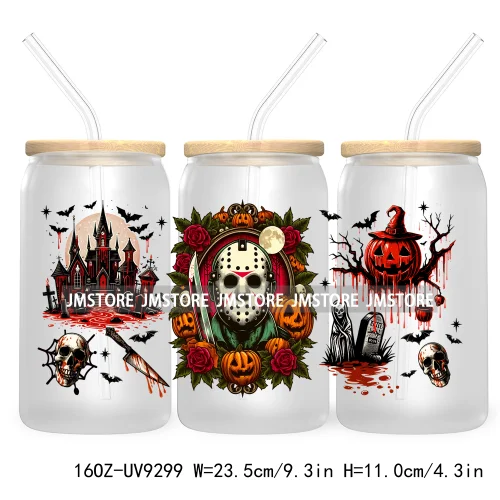 Scary Movies Halloween 16OZ UV DTF Cup Wrap Transfer Stickers Custom Labels Waterproof Logo For Libbey Glass Can Spooky Season