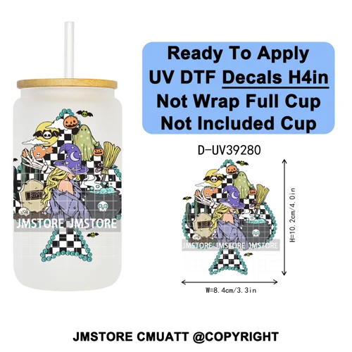 Retro Spooky Season Halloween Ghost Boo Gift UV DTF Transfer Stickers Decals Ready To Apply Waterproof For 16OZ Libbey Glass Can