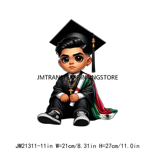 Chicano Graduation Chibi Style Boy Logos Si Se Pudo Educated Latino Double Trouble Man DTF Heat Transfer Stickers For Clothes