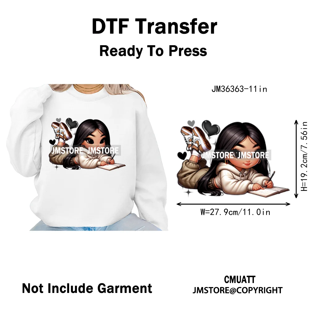 Fashion School Princess Cartoon Girls Learning Love Designs Iron on DTF Thermal Transfers Stickers Ready to Press for Clothing