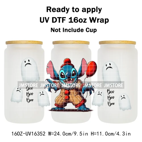 Horror Halloween Cartoon Killers 16OZ UV DTF Cup Wraps Ready To Apply Waterproof Transfer Stickers For Libbey Glass Can Tumbler