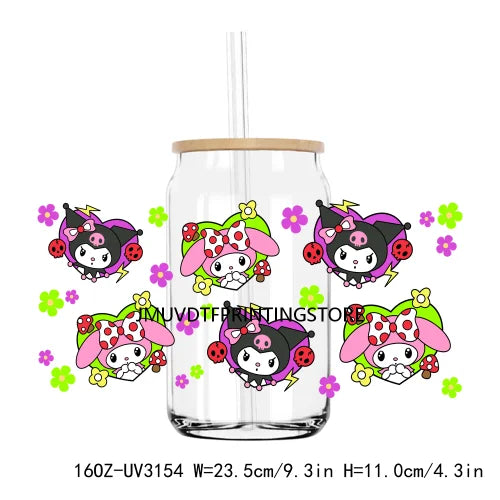 Cartoon Best Friends Princess 16OZ UV DTF Cup Wrap Transfer Stickers Custom Labels DIY Waterproof Logo For Libbey Glass Can Cat