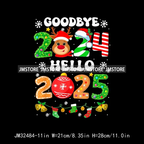 New Goodbye 2024 Hello New Year 2025 Merry Christmas 2024 Xmas Iron On DTF Transfers Stickers Ready To Press For Hoodies Bags